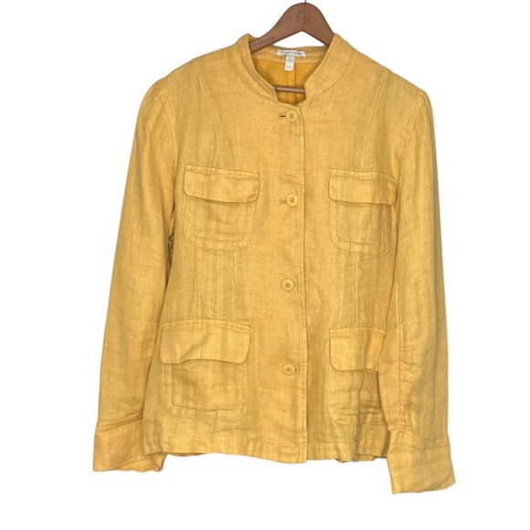Eileen Fisher Medium M Mustard Yellow 100% Organic Linen Button Front Jacket - Picture 2 of 5